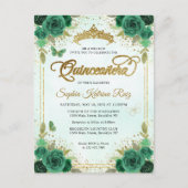 Elegant Bloemen Smaragd Groen Glam Goud Quinceañer Briefkaart (Voorkant)