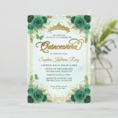 Elegant Bloemen Smaragd Groen Glam Goud Quinceañer Kaart (Staand voorkant)