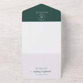 Elegant Bloemen Smaragd Monogram QR Code Bruiloft All In One Uitnodiging (Buitenkant)