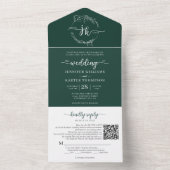 Elegant Bloemen Smaragd Monogram QR Code Bruiloft All In One Uitnodiging (Binnen)