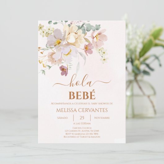 Elegant Bloemen Spaans Baby shower Meisje Kaart (Staand voorkant)