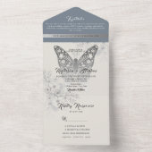 Elegant  Bloemen Stoffig Blauw Bruiloft All In One Uitnodiging (Binnen)