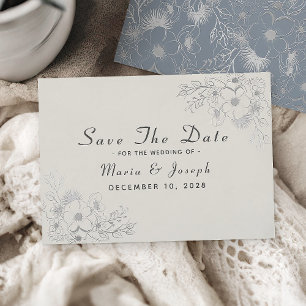 Elegant  Bloemen Stoffig Blauw Bruiloft Save The Date
