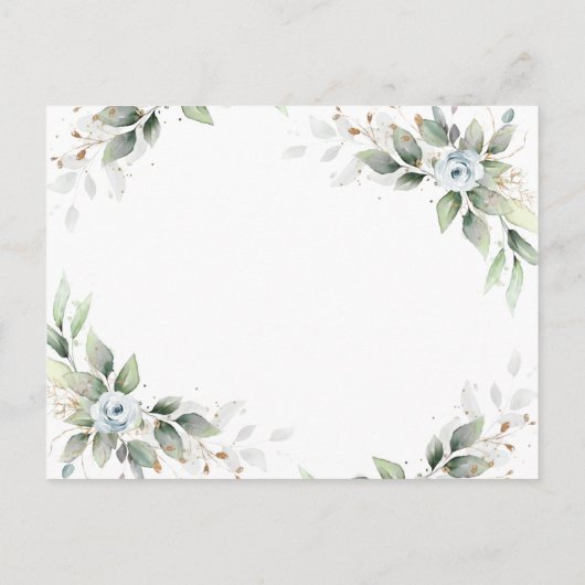 Elegant Bloemen Stoffig Blauw Bruiloft Uitnodiging (Achterkant)