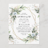 Elegant Bloemen Stoffig Blauw Bruiloft Uitnodiging (Voorkant)