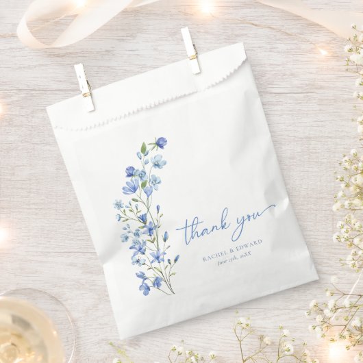 Elegant Bloemen Stoffig Blauw Dank u Bedankzakje (Geknipt)