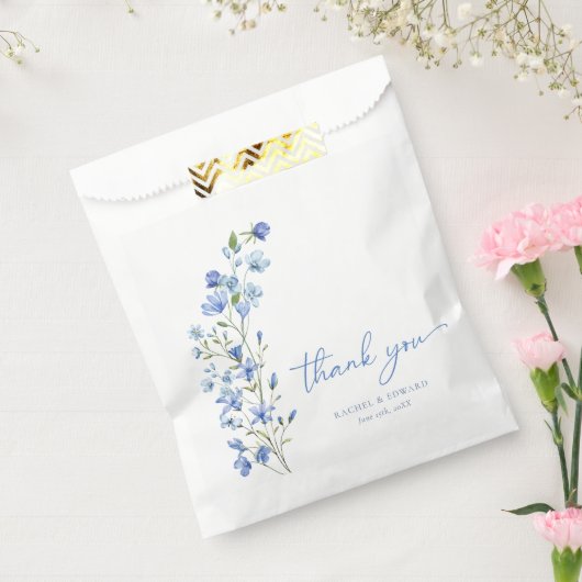 Elegant Bloemen Stoffig Blauw Dank u Bedankzakje (Gezegeld)