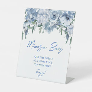 Elegant Bloemen Stoffig Blauw Mimosa Bar Vrijgezel Reclamebord Met Voetstuk