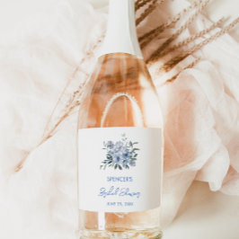 Elegant Bloemen Stoffig Blauw Vrijgezellenfeest Fa Sparkling Wijnetiket