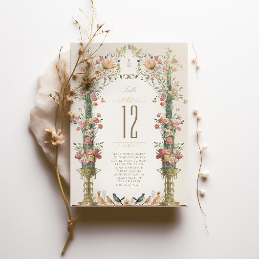 Elegant Bloemen Tafel Nummer Kaart