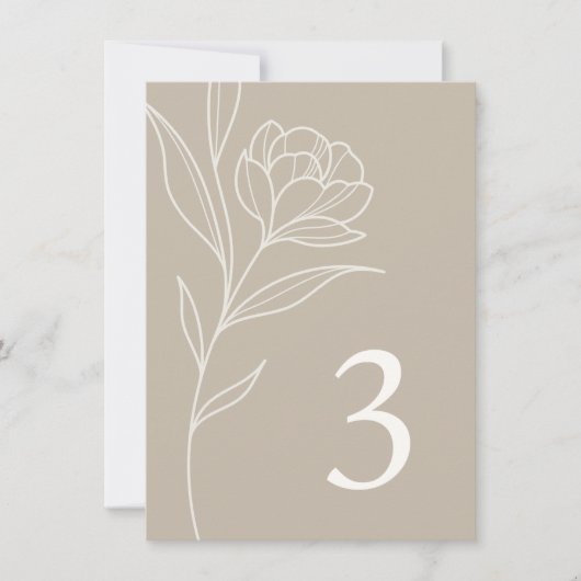 Elegant Bloemen Taupe Tafel Nummer Kaarten (Voorkant)