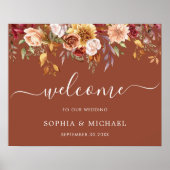 Elegant Bloemen Terracotta Bruiloft Welkomstbord Poster (Voorkant)