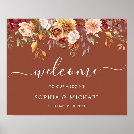 Elegant Bloemen Terracotta Bruiloft Welkomstbord Poster (Voorkant)