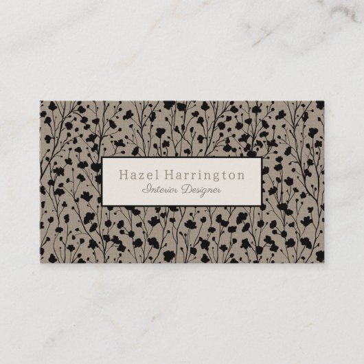 Elegant Bloemen Visitekaartje Modern Zwart Beige (Voorkant)