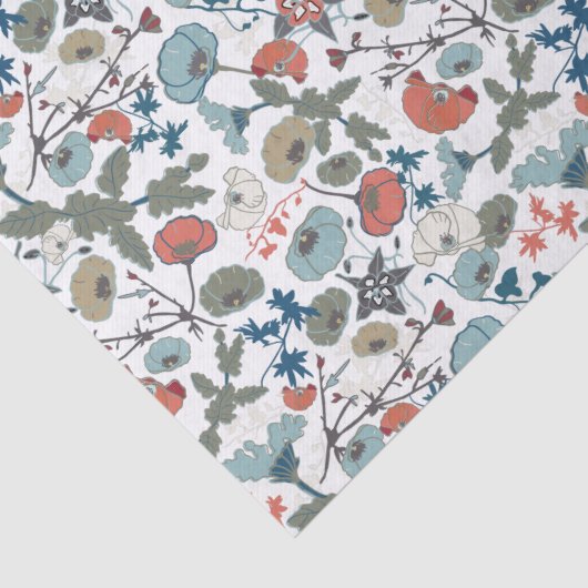 Elegant Bloemen Vrolijk Blauw Sinaasappel Groen Tissuepapier (Detail)