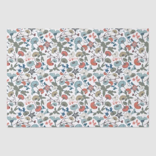 Elegant Bloemen Vrolijk Blauw Sinaasappel Groen Tissuepapier (Voorkant)