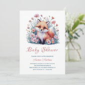 Elegant Bloemen Waterverf Fox Baby shower Kaart (Staand voorkant)
