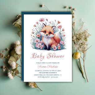 Elegant Bloemen Waterverf Fox Baby shower Kaart