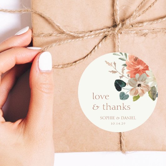 Elegant Bloemen Waterverf Paar Bruiloft Dank u Ronde Sticker