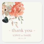 Elegant Bloemen Waterverf Paar Bruiloft Dank u Vierkante Sticker (Voorkant)