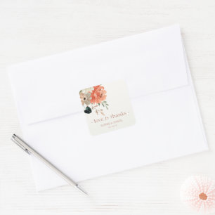 Elegant Bloemen Waterverf Paar Bruiloft Dank u Vierkante Sticker
