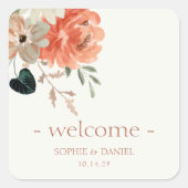 Elegant Bloemen Waterverf Paar Bruiloft Welkom Vierkante Sticker (Voorkant)