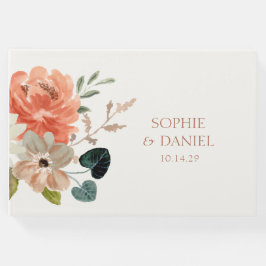 Elegant Bloemen Waterverf Paar Initialen Bruiloft Gastenboek