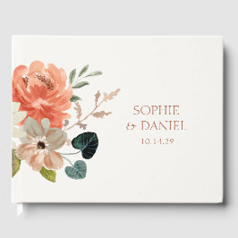 Elegant Bloemen Waterverf Paar Initialen Bruiloft Gastenboek