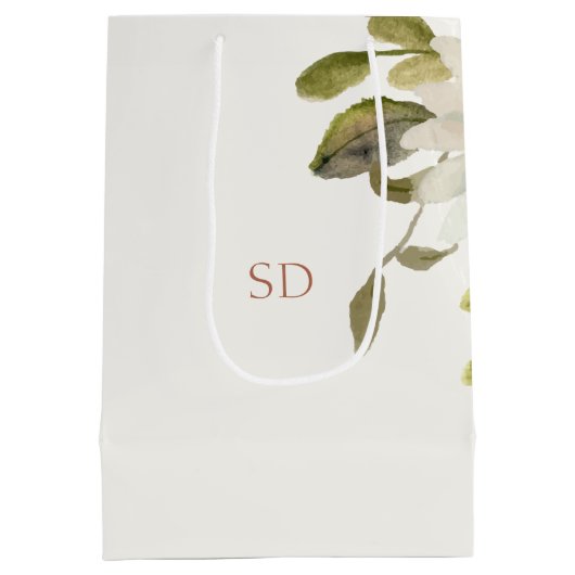 Elegant Bloemen Waterverf Paar Initialen Bruiloft Medium Cadeauzakje (Achterkant)