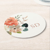 Elegant Bloemen Waterverf Paar Initialen Bruiloft Ronde Kartonnen Onderzetter (Gebogen)