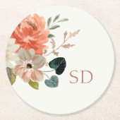 Elegant Bloemen Waterverf Paar Initialen Bruiloft Ronde Kartonnen Onderzetter (Voorkant)