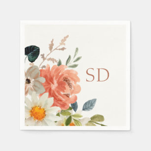 Elegant Bloemen Waterverf Paar Initialen Bruiloft Servet