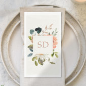 Elegant Bloemen Waterverf Paar Initialen Bruiloft Servet