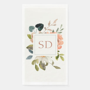 Elegant Bloemen Waterverf Paar Initialen Bruiloft Servet