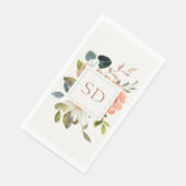 Elegant Bloemen Waterverf Paar Initialen Bruiloft Servet (Hoek)