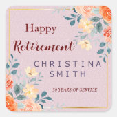 Elegant Bloemen Waterverf Pensioen Partij Vierkante Sticker (Voorkant)