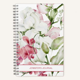 Elegant Bloemen Waterverf Roze Wit Notitieboek