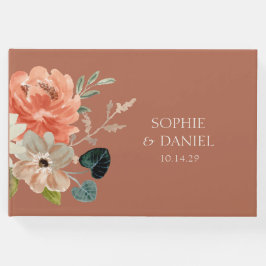 Elegant Bloemen Waterverf Terracotta Bruiloft Gastenboek