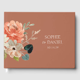Elegant Bloemen Waterverf Terracotta Bruiloft Gastenboek