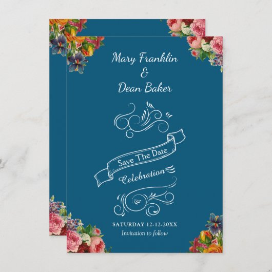 Elegant Bloemen Waterverf Tuin Bruiloft Save The Date (Voorkant / Achterkant)