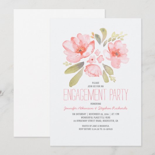 Elegant Bloemen Waterverf Verlovingsfeest Kaart (Voorkant / Achterkant)