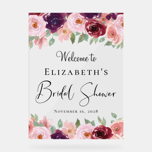 Elegant Bloemen Waterverf Vrijgezellenfeest Welkom Acryl Bord (Voorkant)