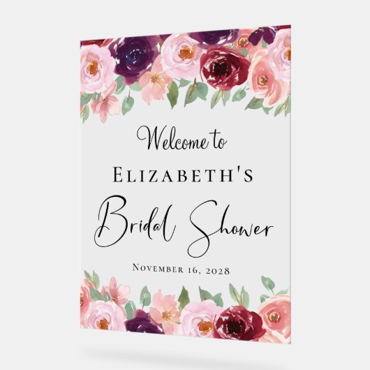 Elegant Bloemen Waterverf Vrijgezellenfeest Welkom Acryl Bord (Hoek)