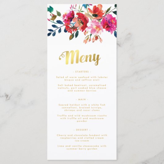 Elegant Bloemen Waterverf Zweeds Bruiloft Menu (Voorkant)