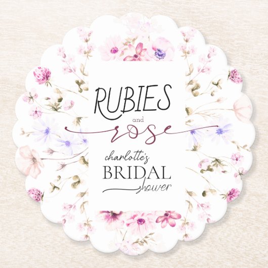 Elegant Bloemen Wildbloem Ruby Roos Vrijgezellenfe Kartonnen Onderzetters (Voorkant)