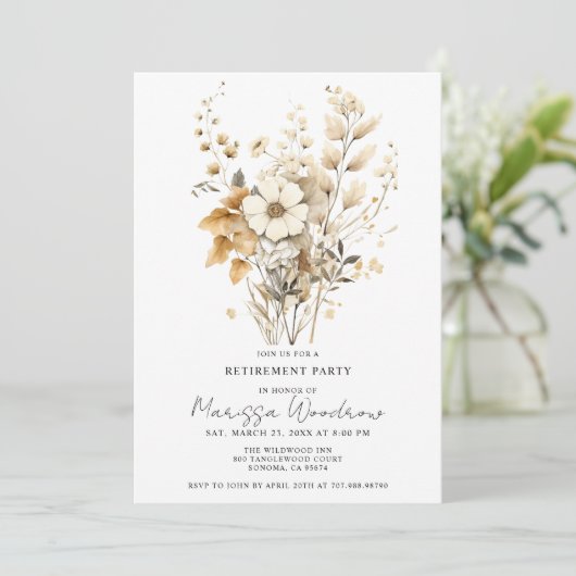 Elegant Bloemen Wildbloemen Pensionering Party Kaart (Staand voorkant)