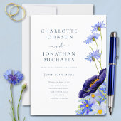 Elegant Bloemen Wildflower Blauw Uitnodiging Briefkaart