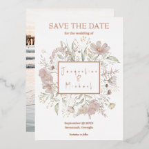Elegant Bloemen Wildflower Goud Roos Save the Date