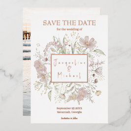 Elegant Bloemen Wildflower Goud Roos Save the Date Folie Uitnodiging