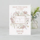 Elegant Bloemen Wildflower Goud Roos Save the Date Folie Uitnodiging (Staand Voorkant)